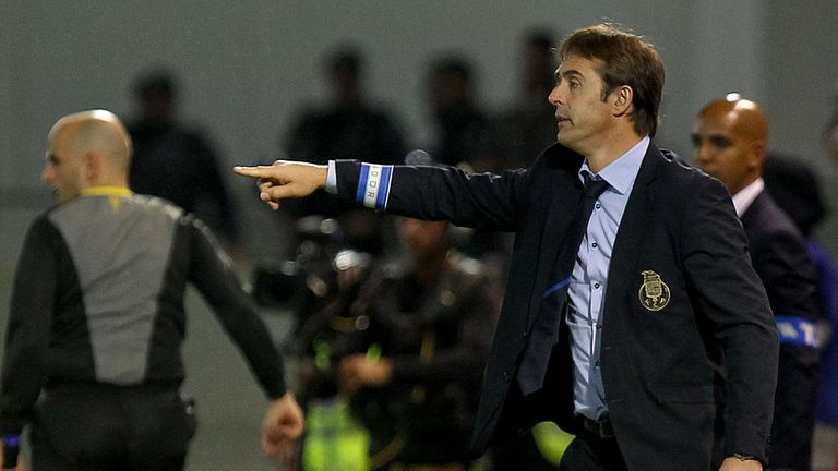 Porto's head coach Julen Lopetegui gestures from the sideline 