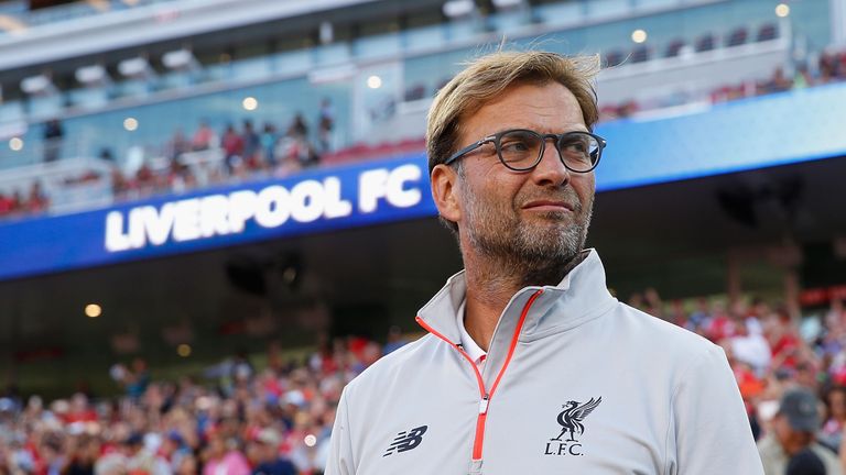 SANTA CLARA, CA - JULY 30: Liverpool FC Coach Jurgen Klopp looks on during the International Champions Cup match between Liverpool FC and AC Milan at Levi'