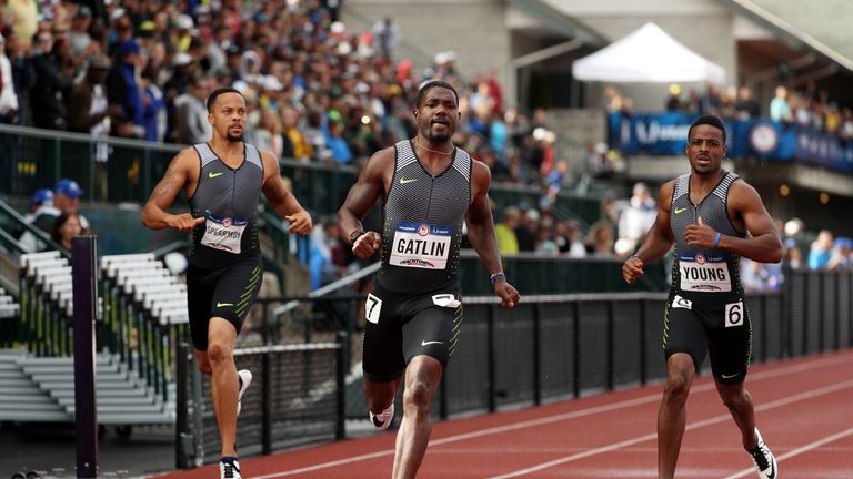 EUGENE, OR - JULY 08:  Justin Gatlin competes in the Men's 200 Meter Semi-Finals during the 2016 U.S. Olympic Track & Field Team Trials at Hayward Field on