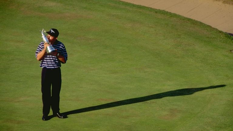 20 Jul 1997:  Justin Leonard of the USA kisses the Claret Jug after winning the British Open at the Royal Troon Golf Club in Scotland. \ Mandatory Credit: 