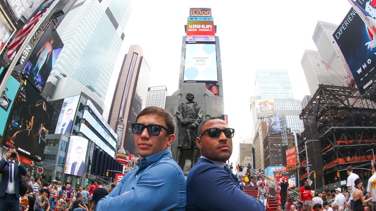 Kell Brook and Gennady Golovkin pose in New York