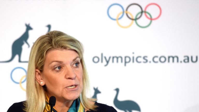 Kitty Chiller, the chef de mission for Australia's Olympic team, speaks during a press conference in Sydney on July 14, 2016.
Australia will send 410 athle