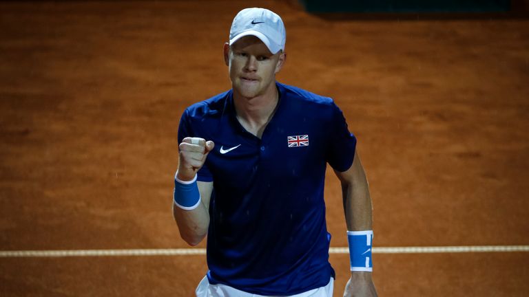 BELGRADE, SERBIA - JULY 15: Kyle Edmund of Great Britain reacts during the Davis Cup Quarter Final match between Serbia and Great Britain on Stadium Tasmaj