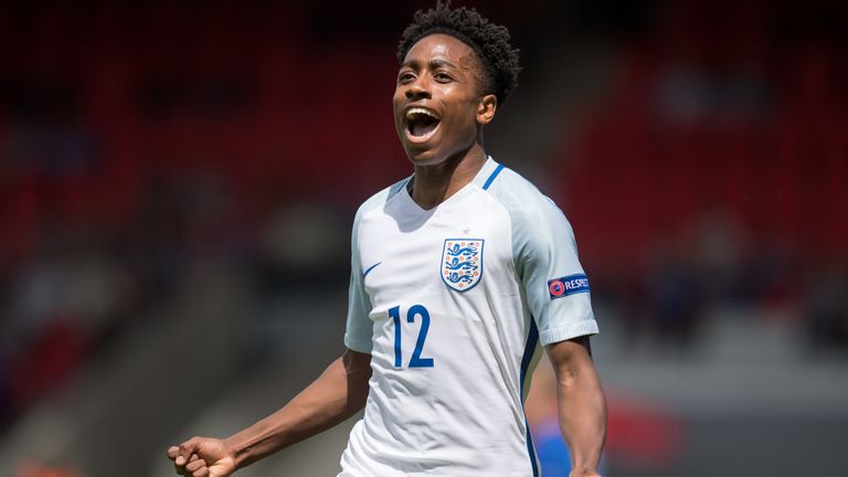 HEIDENHEIM, GERMANY - JULY 18: Kyle Walker-Peters of England celebrates his team's second goal during the UEFA Under19 European Championship match between 