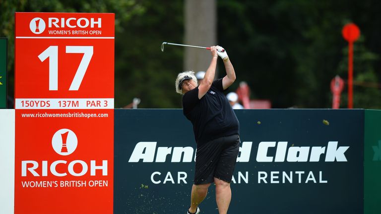 Laura Davies tees off at the 17th during Ricoh Women's British Open at Woburn