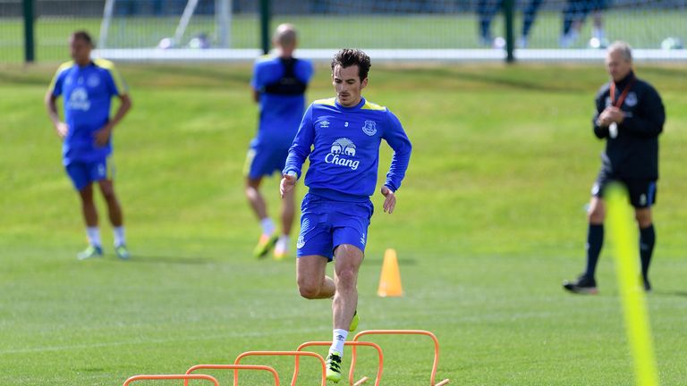 Leighton Baines runs the mini-hurdle gauntlet as Everton get stuck into pre-season