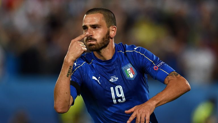 Leonardo celebrates scoring Italy's equaliser from the penalty spot