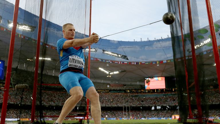 BEIJING, CHINA - AUGUST 23:  Sergej Litvinov of Russia competes in the Men's Hammer final during day two of the 15th IAAF World Athletics Championships Bei