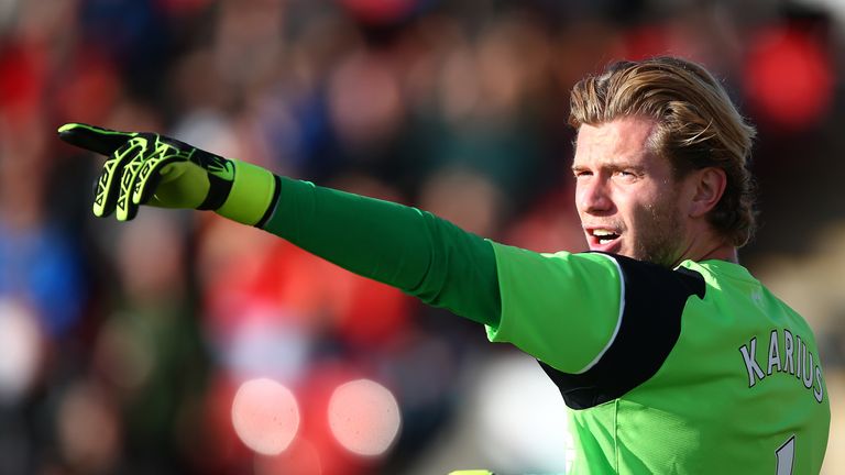 FLEETWOOD, ENGLAND - JULY 13: Louis Karius of Liverpool gestures during the Pre-Season Friendly match between Fleetwood Town and Liverpool at Highbury Stad