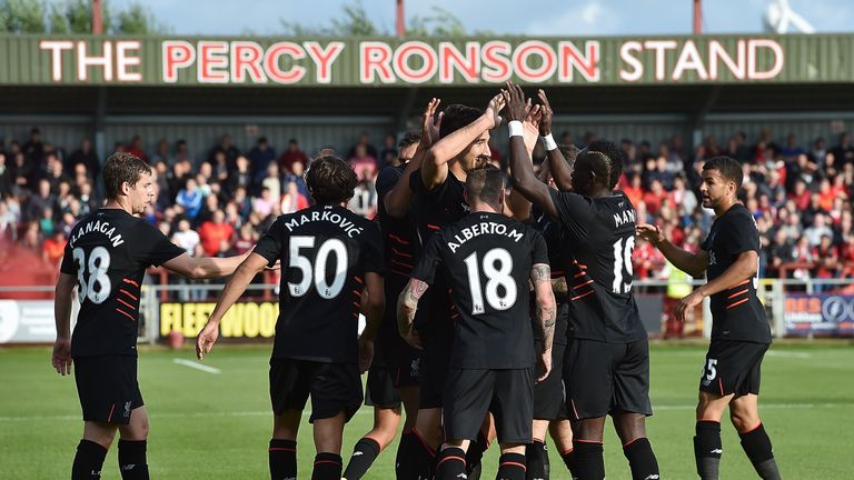 Liverpool during the Pre-Season Friendly match bewteen Fleetwood Town and Liverpool at Highbury Stadium on July 13, 2016 in Fleetwood, England.