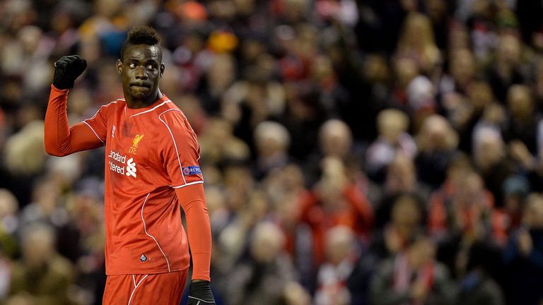 Liverpool's Mario Balotelli celebrates scoring his sides first goal of the game during the UEFA Europa League match at Anfield, Liverpool.