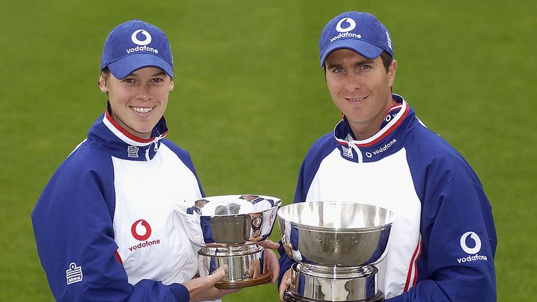 Lucy Pearson and Michael Vaughan with their 2003 England Player of the Year Awards