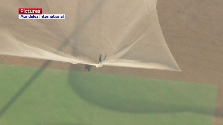 Luke Aikins lands safely in the net after 25,000ft freefall