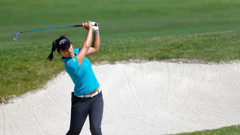 Lydia Ko of New Zealand hits out of a bunker on the 7th hole during the second round of the US Women's Open 