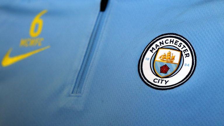 MANCHESTER, ENGLAND - JULY 03:  Manchester City's new badge is unveiled during a media day at the Etihad campus on July 3, 2016 in Manchester, England.  (P
