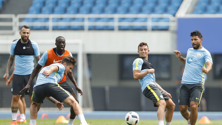 BEIJING, CHINA - JULY 24:  Sergio Aguero of Manchester City in action during a training session of the 2016 International Champions Cup match between Manch