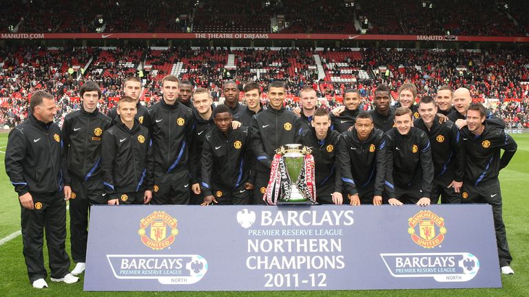 Manchester United reserves at Old Trafford on April 22, 2012 in Manchester, England.