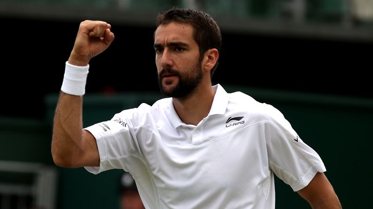 Marin Cilic celebrates against Lukas Lacko on day six of Wimbledon 2016
