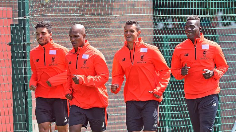 Balotelli trains with his Liverpool team-mates ahead of the new season