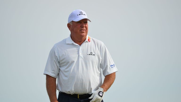 US golfer Mark O'Meara watches his shot from the 15th tee during his first round on the opening day of the 2016 British Open Golf Championship at Royal Tro