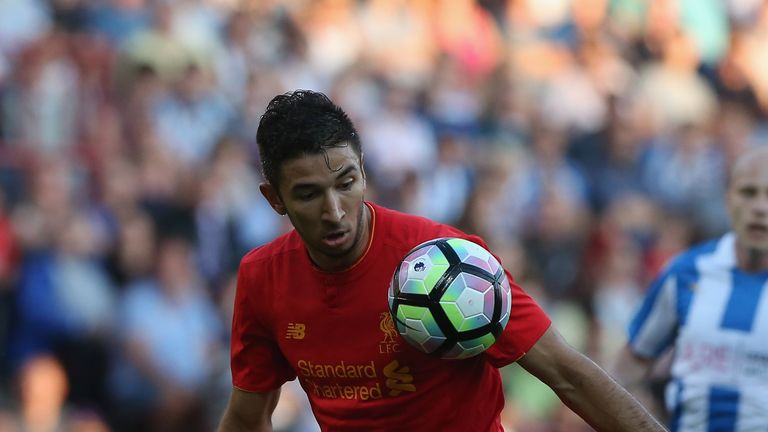 Marko Grujic of Liverpool competes during a pre-season friendly with Huddersfield Town 
