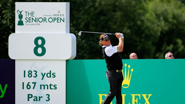 CARNOUSTIE, SCOTLAND - JULY 21:  Miguel Angel Jimenez of Spain in action during the first round of the Senior Open Championship played at Carnoustie on Jul