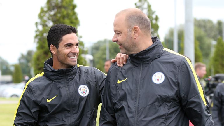 Manchester City CO-Assistant coach Mikel Arteta and Technical Director Rodolfo Borrell.