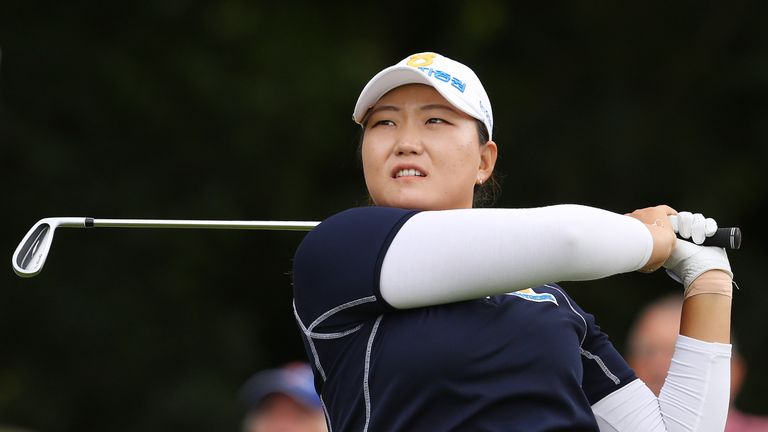 South Korea's Mirim Lee (Lee Mi-rim) tees off on the 17th hole on the second day of the 2016 Women's British Open Golf Championships at Woburn Golf Club