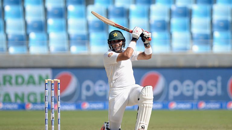 DUBAI, UNITED ARAB EMIRATES - OCTOBER 25:  Pakistan captain Misbah-ul-Haq bats during day four of the 2nd test match between Pakistan and England at Dubai 
