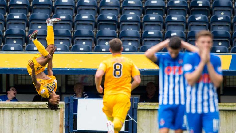 Morton's Jai Quitongo celebrates making it 2-0 at Kilmarnock July 23 2016