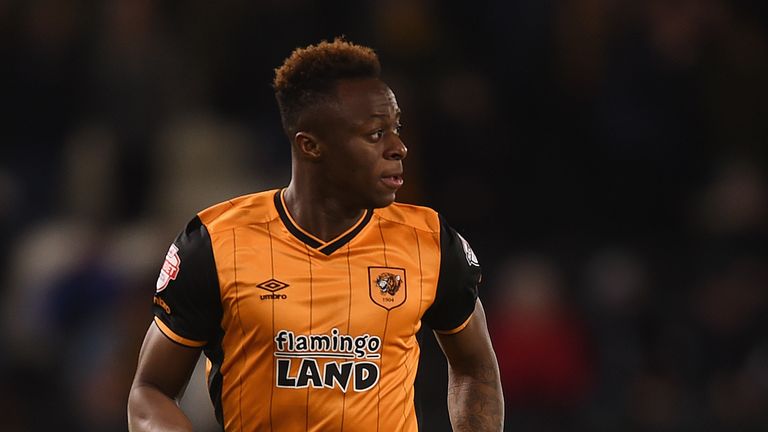 HULL, ENGLAND - APRIL 26: Moses Odubajo of Hull in action during the Sky Bet Championship match between Hull City and Brentford on April 26, 2016 in Hull, 