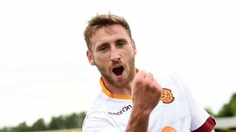Motherwell's Louis Moult celebrates as he scores his second v Annan