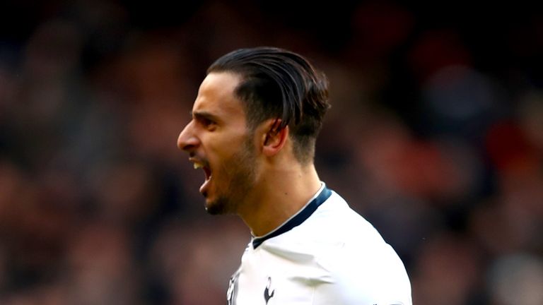 LONDON, ENGLAND - FEBRUARY 28:  Nacer Chadli of Tottenham Hotspur celebrates scoring his goal during the Barclays Premier League match between Tottenham Ho