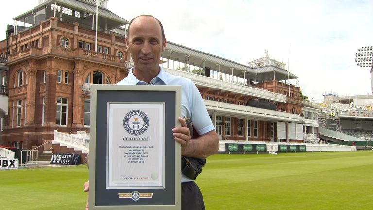 Nasser Hussain receives his certificate for setting a new Guinness World Record
