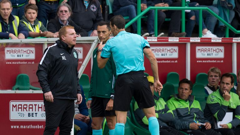 Hibernian manager Neil Lennon is sent to the stands during his side's defeat to Brondby