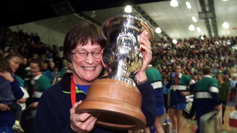 Former Southern Stings coach Robyn Broughton with the trophy