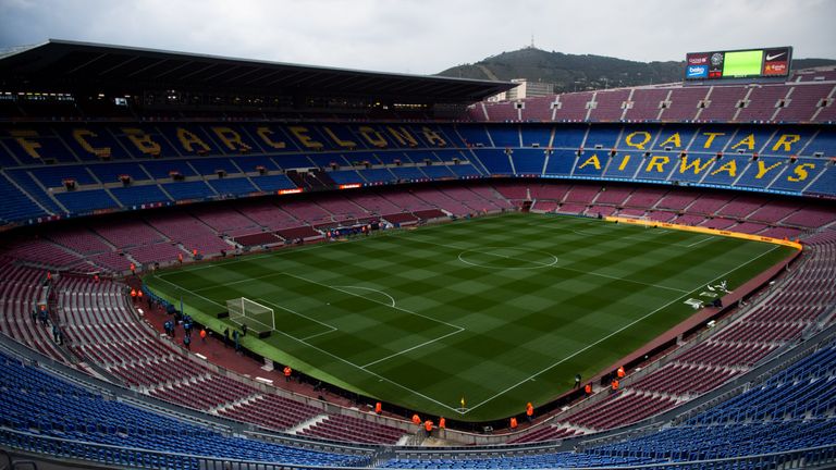 BARCELONA, SPAIN - APRIL 23:  A general view of the Camp Nou stadium ahead of the La Liga match between FC Barcelona and Sporting Gijon at Camp Nou on Apri