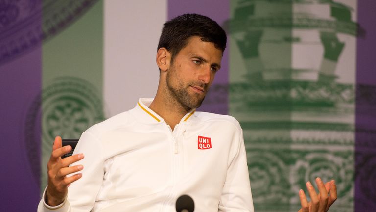 LONDON, ENGLAND - JULY 02:  Novak Djokovic of Serbia speaks to the media following his defeat against Sam Querrey of the United States on day six of the Wi