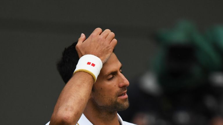 LONDON, ENGLAND - JULY 01:  Novak Djokovic of Serbia looks dejected during the Men's Singles third round match against Sam Querrey of The United States on 
