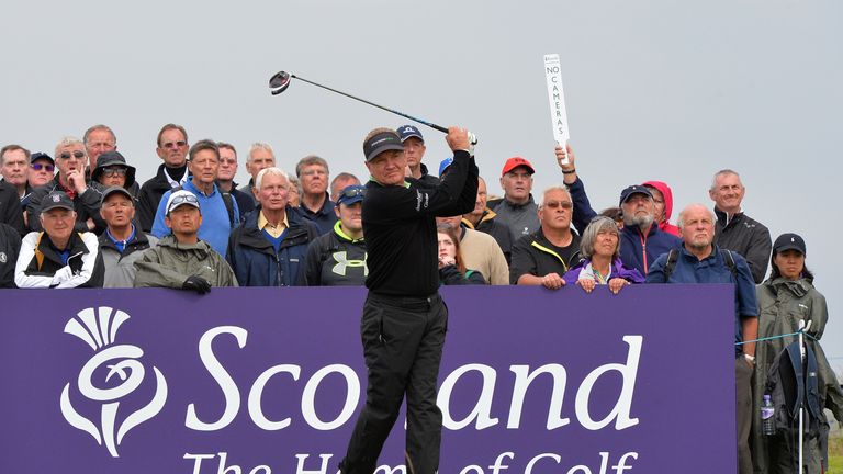 Paul Broadhurst of England tee shot to the 4th during the final day of The Senior Open Championship at Carnoustie Golf Club