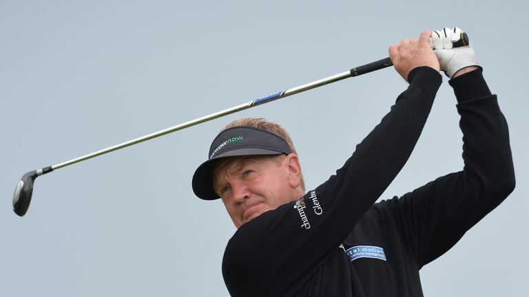 Paul Broadhurst of England tee shot to the 3rd during the final day of The Senior Open Championship at Carnoustie Golf Club