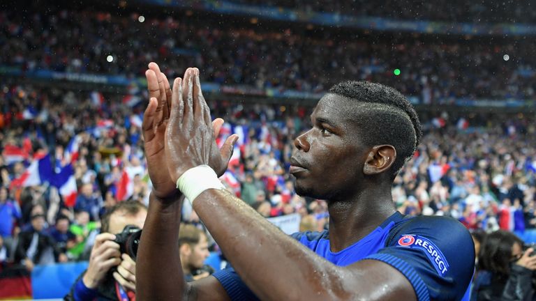 PARIS, FRANCE - JULY 03:  Paul Pogba of France applauds the supporters after his team's 5-2 win in the UEFA EURO 2016 quarter final match between France an