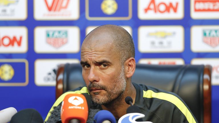 Manchester City manager Pep Guardiola attends a press conference for 2016 International Champions Cup match v Manchester United