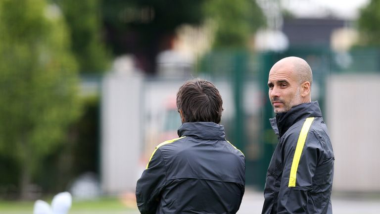 Manchester City manager Pep Guardiola during a training session at City Football Academy