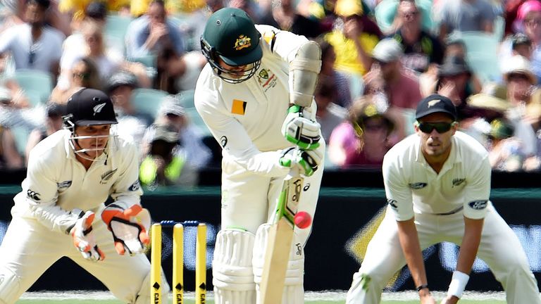 Australia batsman Peter Siddle in action during the day-night Test in New Zealand