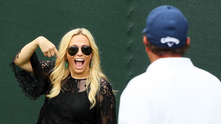 Amy Mickelson greets Phil Mickelson after his third round of the 2016 PGA Championship at Baltusrol