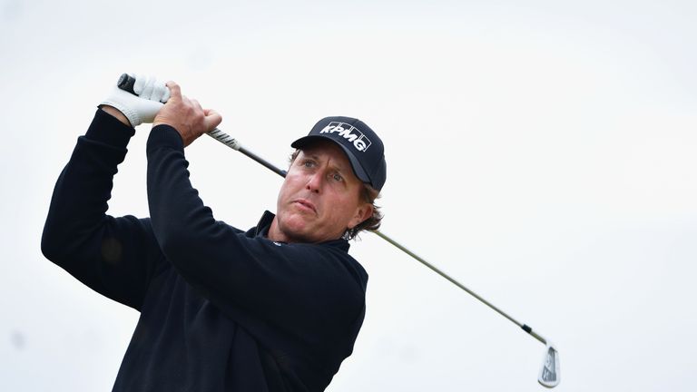 Phil Mickelson of the United States hits his tee shot on the 6th during the final round on day four of the 145th Open