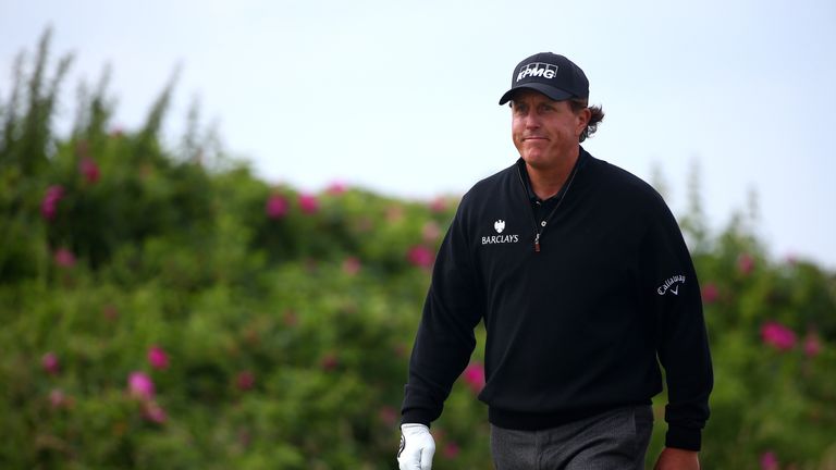 Phil Mickelson of the United States smiles on the 2nd hole during the final round on day four of the 145th Open