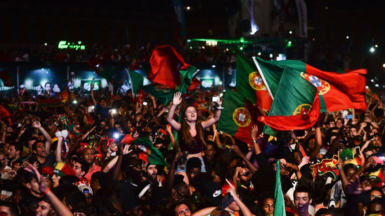 Portugal's national football team supporters celebrate