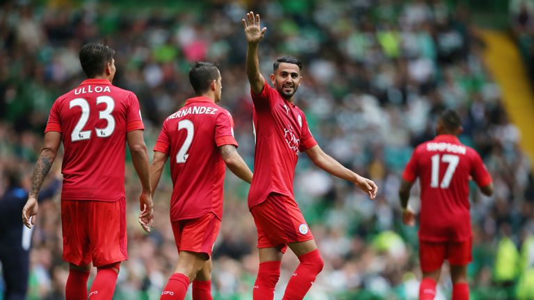 GLASGOW, SCOTLAND - JULY 23: Riyad Mahrez of Leicester City celebrates after scoring to make it 0-1 during the ICC Cup match between Celtic and Leicester C